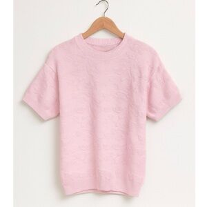 🎅 3/$15 SALE Vintage Carriage Court Pink Textured Short Sleeve Sweater M